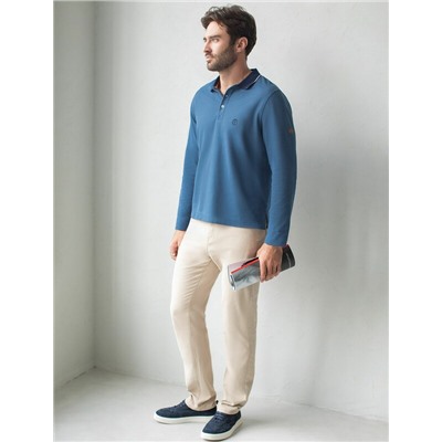 Лонгслив из фактурного трикотажа с плетеным воротником поло с застежкой на пуговицы