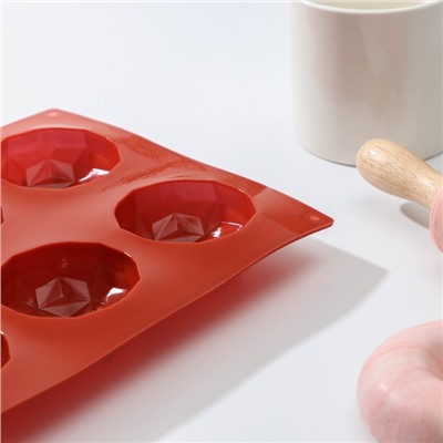 Форма для выпечки Доляна «Кристалл», силикон, 8 ячеек, 29×17×2.2 см, d=5.5 см, цвет коричневый