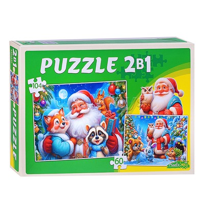 Пазлы 2 в 1. 60 и 104 "Помощники Деда Мороза"