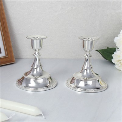 Подсвечник 2 штуки набор серебро 12 см / 101S /уп 30/