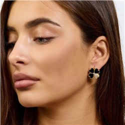 Серьги клевер ювелирная бижутерия Итальянское золото (покрытие желтое 14к), вставка: фианиты и пластик, цвет: прозрачный и черный, арт.217.426