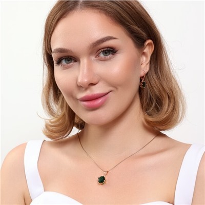 Комплект ювелирная бижутерия коллекция  "Дубай" серьги и кулон, покрытие: позолота, вставка: фианиты, цвет: зеленый, арт.215.434