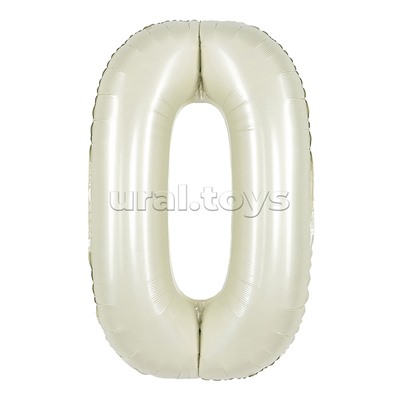 Шар (40''/102 см) Цифра, 0, Белый песок, Сатин, 1 шт. в уп.