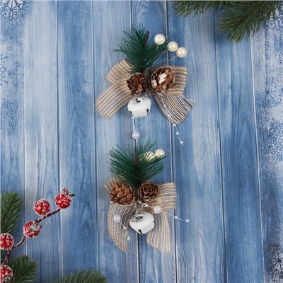 Ёлочные игрушки 2 шт. «Зимнее волшебство. Композиция на бантике с бубенчиком», 11×9 см