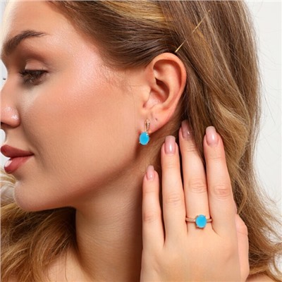 Комплект ювелирной бижутерии Дубайское золото, покрытие: позолота, серьги и кольцо 18 р, вставка: фианит, цвет: голубой матовый, арт.314.771-18