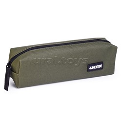Пенал "Khaki" 21x6x4 см, прямоугольный для 30 предметов, текстильный, на молнии, с каучуковой аппликацией, хаки
