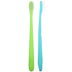 Hello, BPA-Free Toothbrushes, Soft, Green/Blue, 2 Toothbrushes