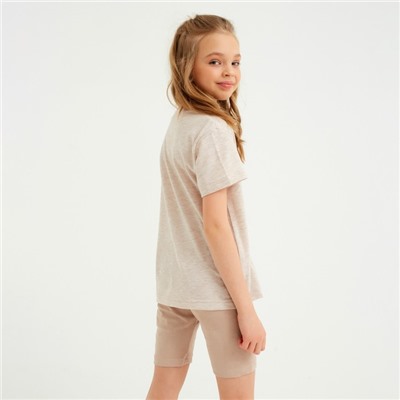 Футболка детская однотонная MINAKU: Basic line, цвет бежевый меланж, рост 128 см