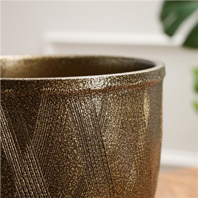 УЦЕНКА Горшок цветочный с поддоном 5 л, темное золото керамика, «Греция» (М)