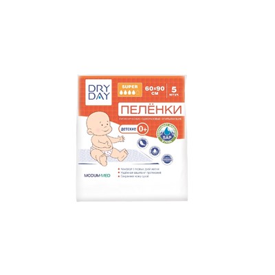 Modum Пеленки гигиенические одноразовые впитывающие Dry day детские 0+ Super 60*90см 5шт