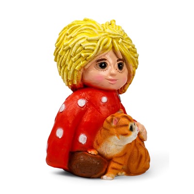 Садовая фигура из полистоуна «Домовой с котом», 39×26×28 см