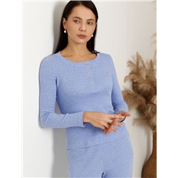 Лонгслив облегающий из фактурного трикотажа в рубчик с круглым вырезом на пуговицах