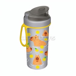 Стакан детский с крышкой, петлей и декором 400мл (Светло-серый)
