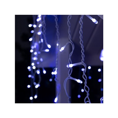 Гирлянда «Бахрома» 4×0.6 м, IP44, белая нить, 180 LED, свечение бело-синее, мигание, 220 В