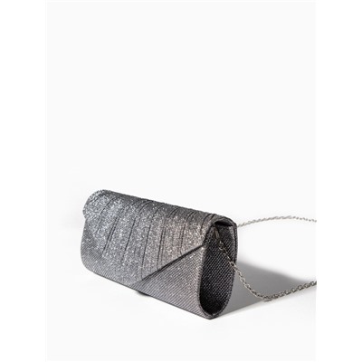 Сумка-клатч женская вечерняя на магните, на серебристой цепочке, блестящая, серебристая