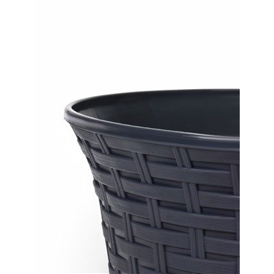 Кашпо для цветов «Ротанг», 6.1 л, d=25.5 см, h=18.9 см, пластиковое, с поддоном, серое