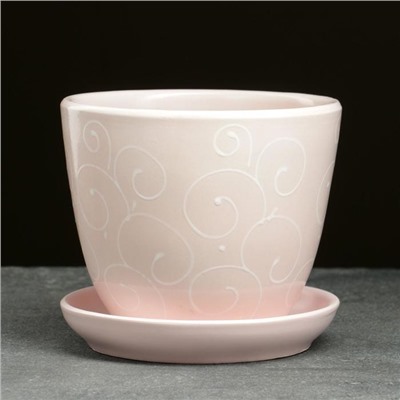 Горшок для цветов «Жемчуг», 1 л, d=15 см, h=13 см, керамический, с поддоном, бежевый