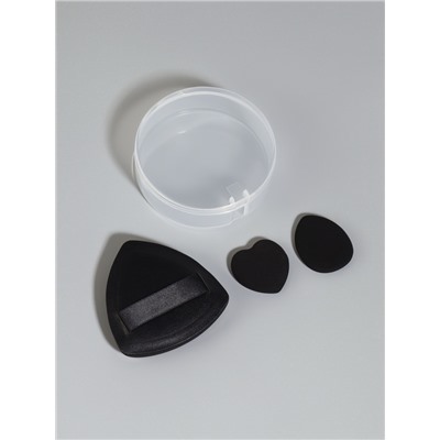 Спонжи для макияжа, в футляре, 3 формы: треугольник, овал, сердце, чёрные