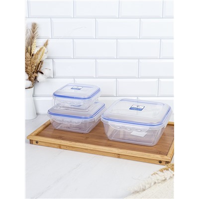 Набор пластиковых контейнеров Люкс квадратный 3 штуки 650/1500/2800 мл / ZP3035A /уп 24/ ДОП СКИДКА НА КОРОБ 3%