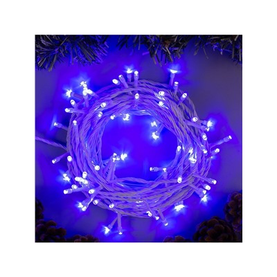 Гирлянда «Нить» 10 м, IP20, белая нить, 100 LED, 8 режимов, 220 В, свечение синее