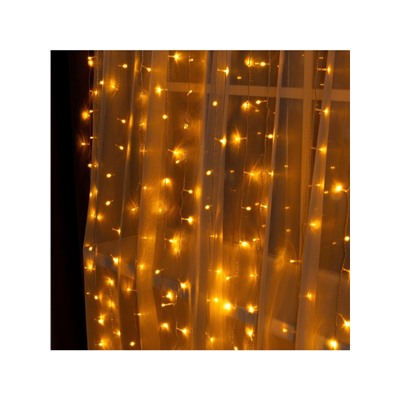 УЦЕНКА Гирлянда «Занавес», 2×3 м, IP20, 720 LED, 220 В, 8 режимов, прозрачная нить, свечение жёлтое