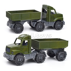 Машинка Тягач "Бизон" бортовой с прицепом Военный
