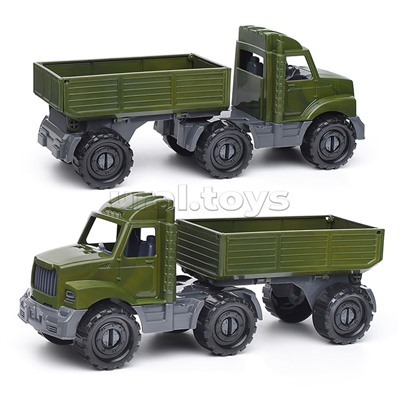 Машинка Тягач "Бизон" бортовой с прицепом Военный