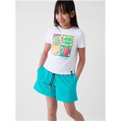 Комплект трикотажный для девочек: фуфайка (футболка), шорты