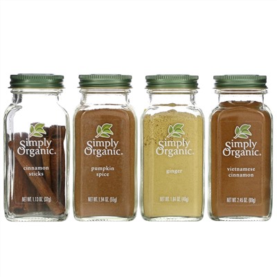Simply Organic, Baking Essentials, набор органических специй, ассорти, 4 специи