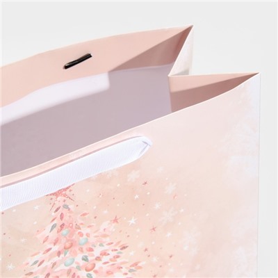 Пакет подарочный новогодний ламинированный квадратный Pink, 30×30×12 см