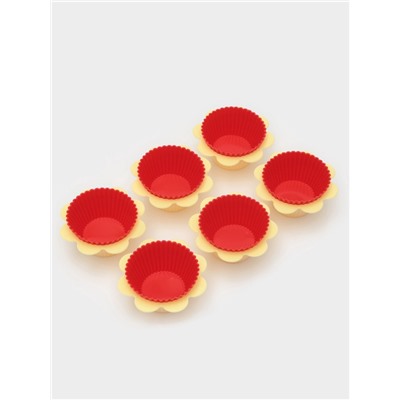 Формы для выпечки кексов Доляна «Риб. Ромашка», силикон, 9×3 см, набор 12 шт., жёлтые, красные