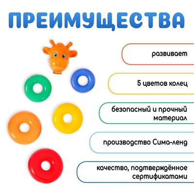 Пирамидка детская «Жирафик», 5 колец