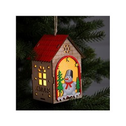 Ёлочная игрушка «Домик со снеговиком», 14.5×11×8.5 см, 1 LED, от батареек, свечение тёплое белое