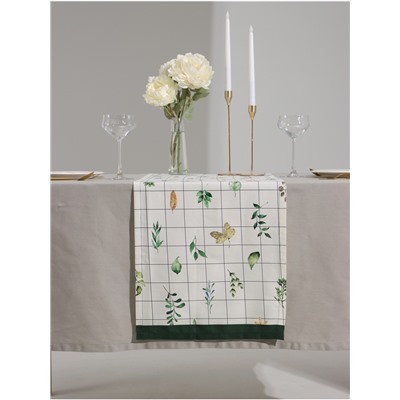 Дорожка на стол «Этель» Flora, 40×149 см, 100% хлопок, саржа 190 г/м², белая