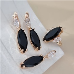 Комплект ювелирной бижутерии коллекция "Дубай" серьги, кулон и кольцо 19 р, покрытие позолота, вставка: стекло и фианиты, цвет: черный и прозрачный, арт.414.247-19