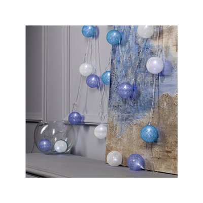 Гирлянда - нить, 5 м с насадками «Клубки серо-зелёные», IP20, прозрачная нить, 20 LED, свечение белое, 220 В