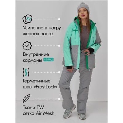 Горнолыжный костюм женский зимний бирюзового цвета 0709_1Br