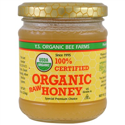 Y.S. Eco Bee Farms, 100 % сертифицированный органический сырой мед, 226 г (8,0 унций)