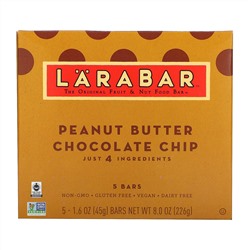 Larabar, The Original Fruit & Nut Food Bar, Peanut Butter Chocolate Chip, 5 Bars, 1.6 oz (45 g) Each
