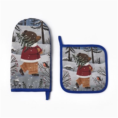 Набор кухонный «Этель» Forest bear варежка 15×28 см, прихватка 19×19 см,100%хл