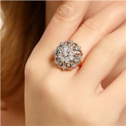 Кольцо цветок 18 р ювелирная бижутерия Дубайское золото покрытие позолота, вставка: фианиты, цвет: прозрачный, арт.314.630-18