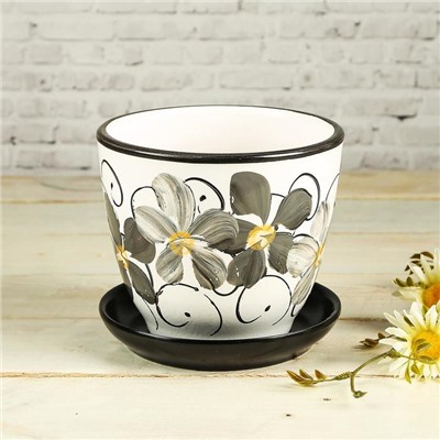 Горшок для цветов «Фиалка», 1 л, d=15 см, h=13 см, керамический, с поддоном