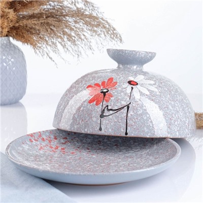 Блинница Псковский гончар «Ромашка двойная», 15×24 см, керамика, серая