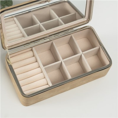 Шкатулка для украшений «Бархатная кожа», с зеркалом, искусственная кожа, песочная, 10×18×6 см