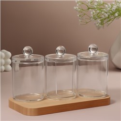 Органайзер для ватных палочек и дисков, с крышкой, 3 секции, 29×7×7 см, прозрачный