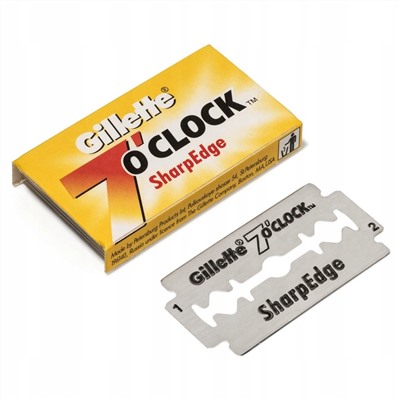 Лезвия для бритья классические двусторонние Джиллетт(ʤɪˈlet) 7o'Clock Sharp Edge 5шт.(20X5шт. =100 лезвий) на карте (Оригинал)