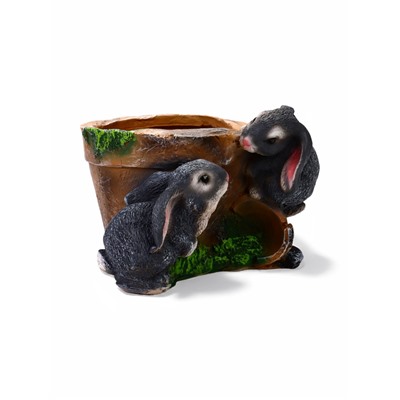 Декоративное кашпо для цветов «Зайцы у горшочка», 17 см, полистоун