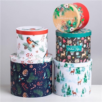 Набор подарочных коробок 5 в 1 «Европейский», 13×14 ‒ 19.5×22 см, Новый год