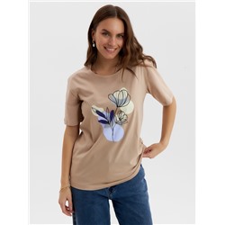 Футболка женская Ohana market, бежевая, размер 46