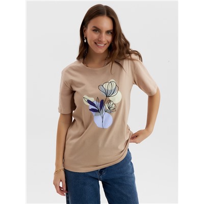 Футболка женская Ohana market, бежевая, размер 46